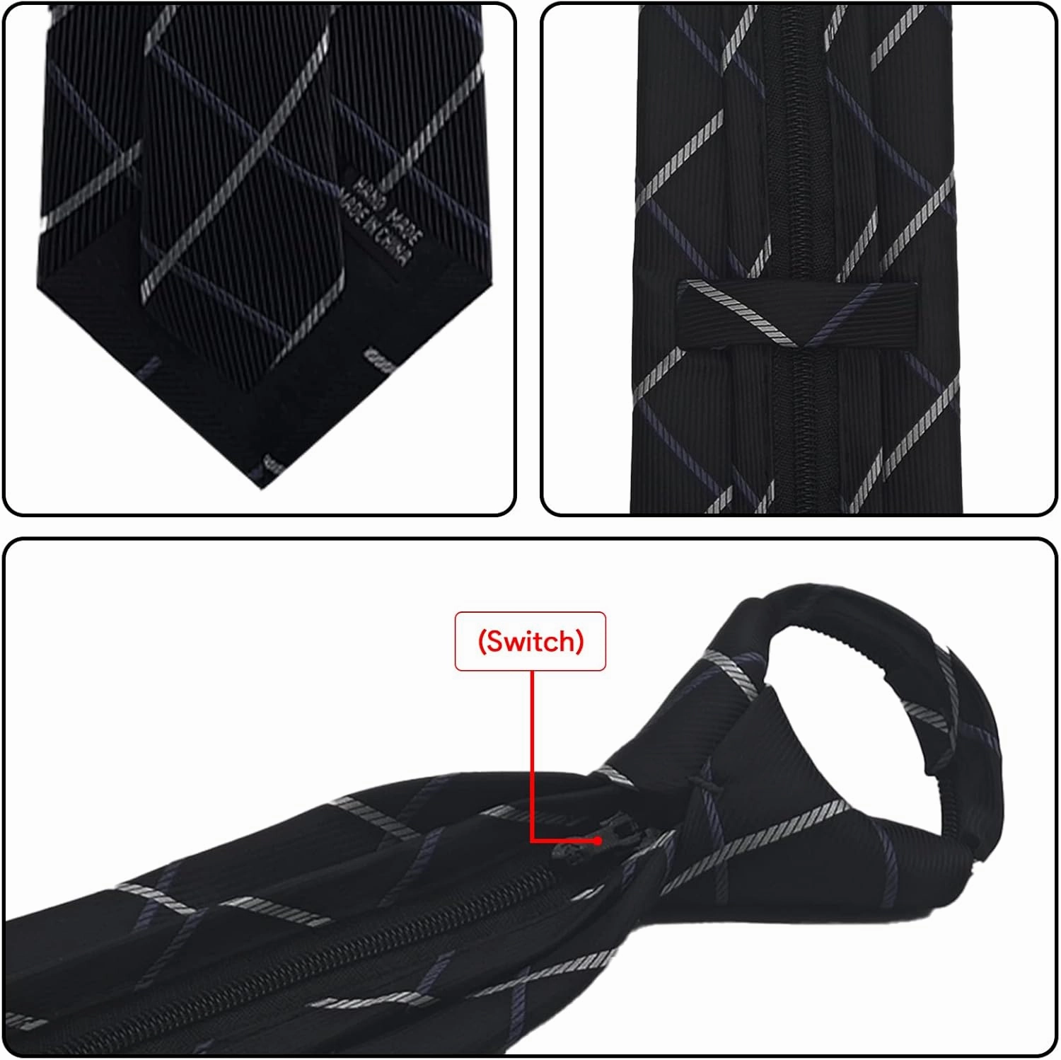 Men's Lot 6 PCS Classic Zipper Ties Pretied Solid Color Necktie Set