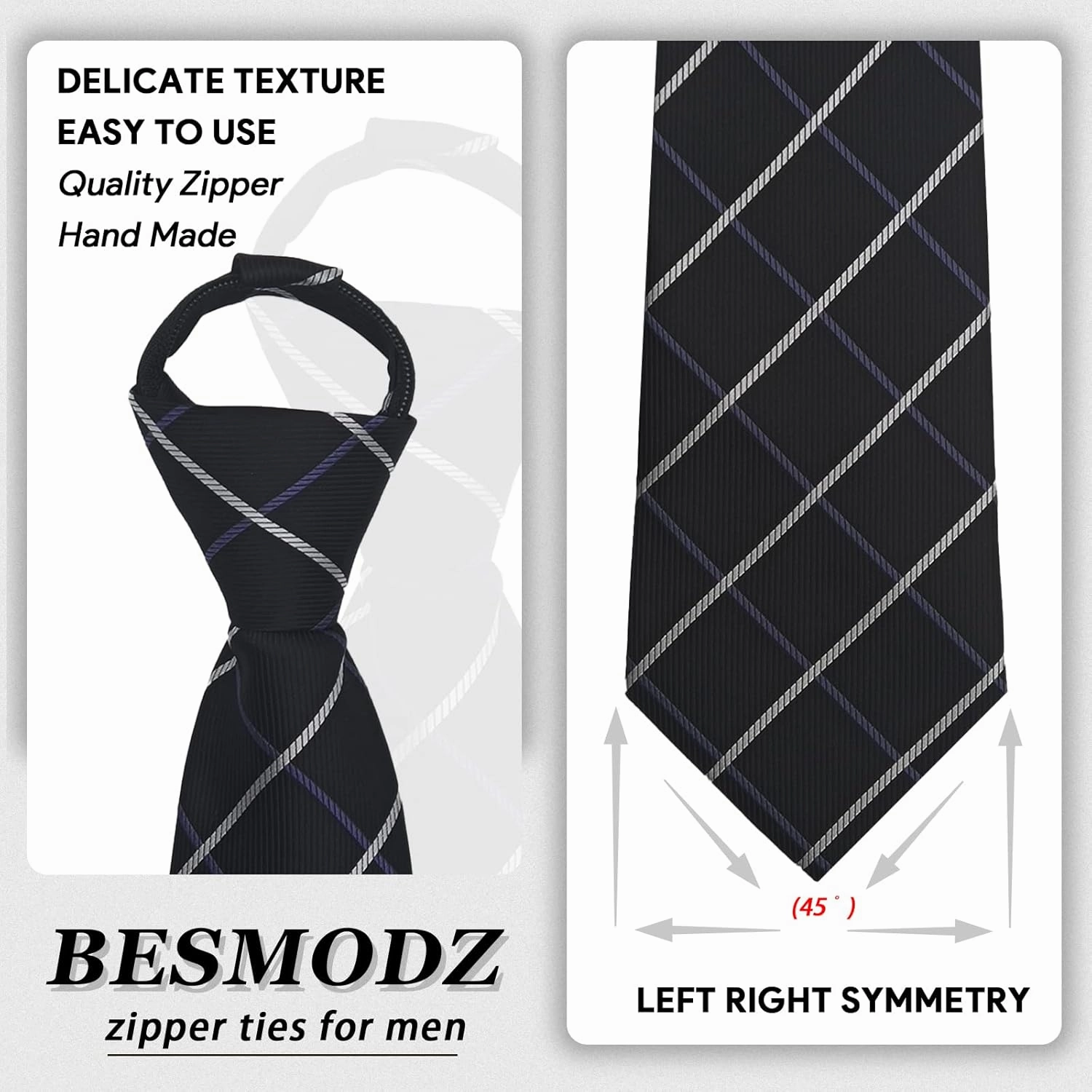 Men's Lot 6 PCS Classic Zipper Ties Pretied Solid Color Necktie Set