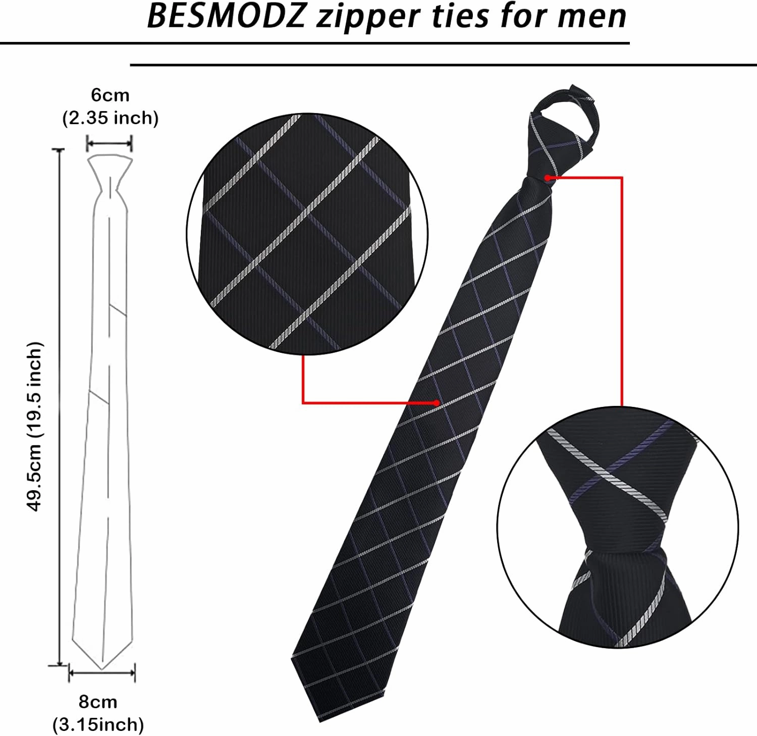 Men's Lot 6 PCS Classic Zipper Ties Pretied Solid Color Necktie Set