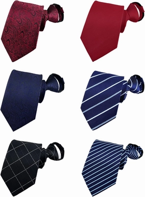 Men's Lot 6 PCS Classic Zipper Ties Pretied Solid Color Necktie Set