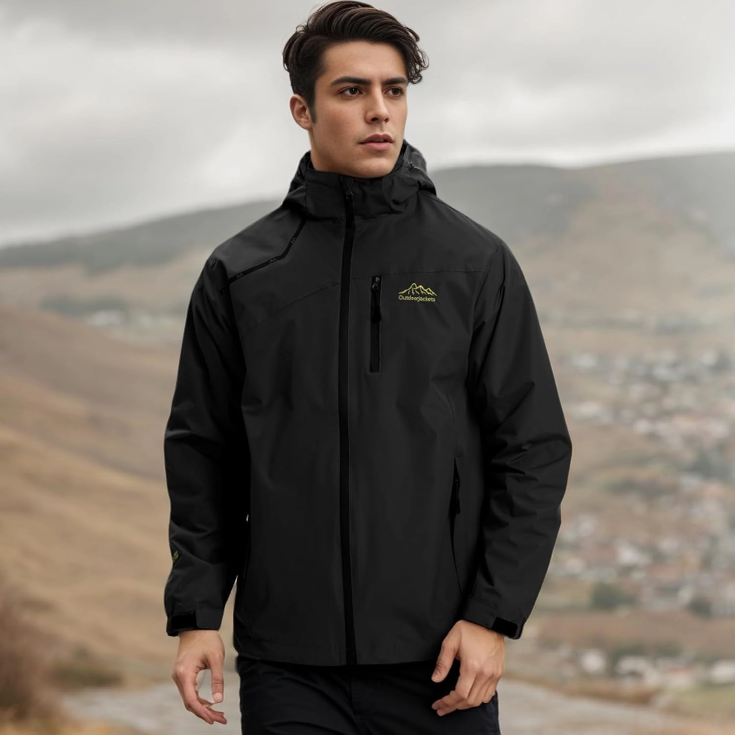 Men's Women's Waterproof Lightweight Rain Jacket Removable Hooded Windbreaker Raincoat Outdoor Windproof Casual