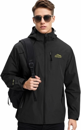 Men's Women's Waterproof Lightweight Rain Jacket Removable Hooded Windbreaker Raincoat Outdoor Windproof Casual