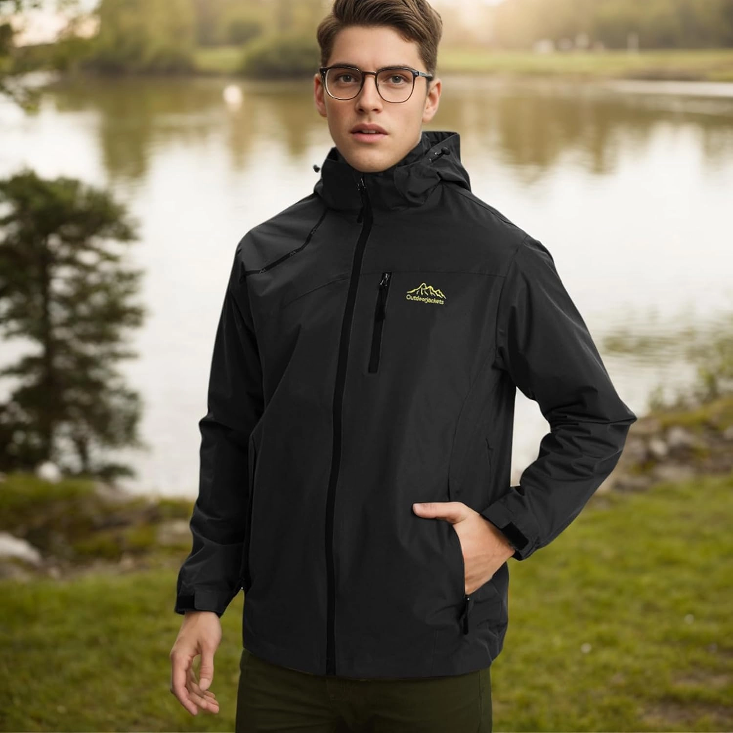 Men's Women's Waterproof Lightweight Rain Jacket Removable Hooded Windbreaker Raincoat Outdoor Windproof Casual