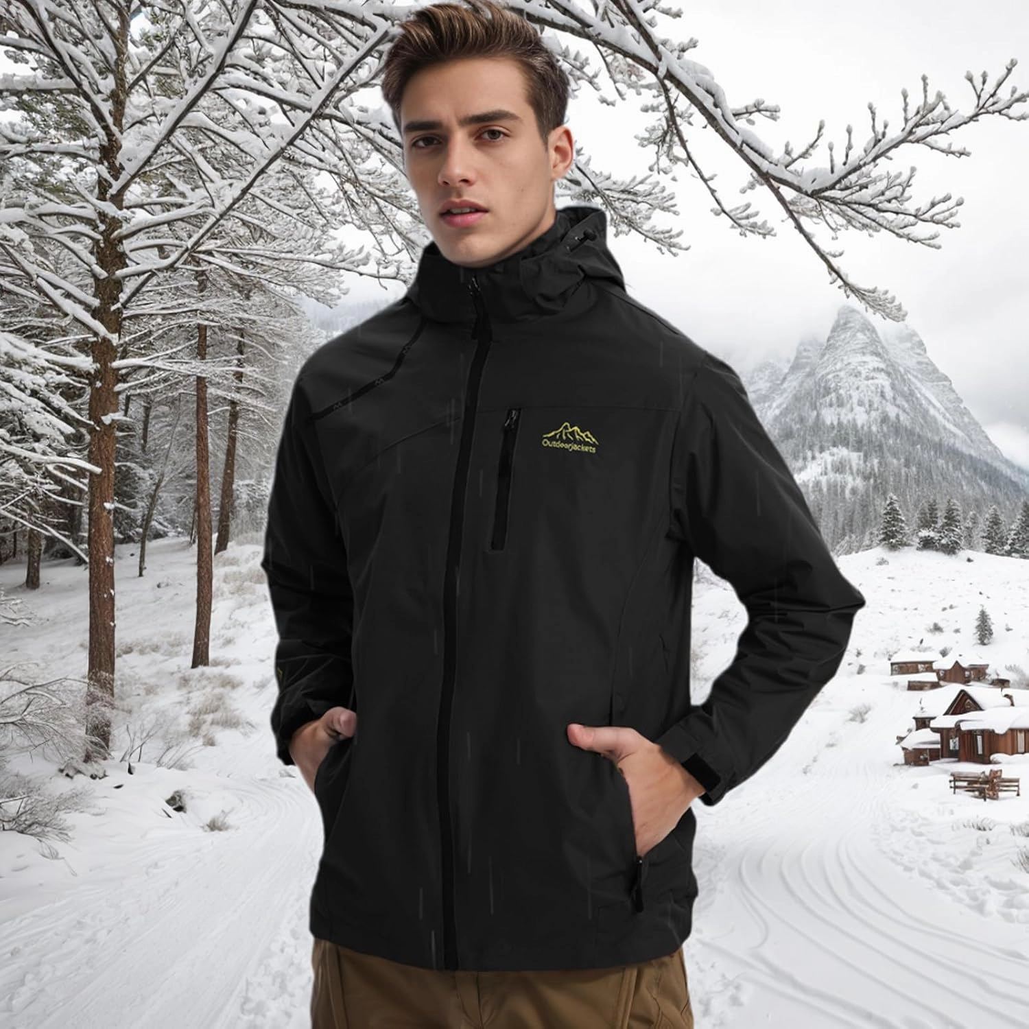 Men's Women's Waterproof Lightweight Rain Jacket Removable Hooded Windbreaker Raincoat Outdoor Windproof Casual