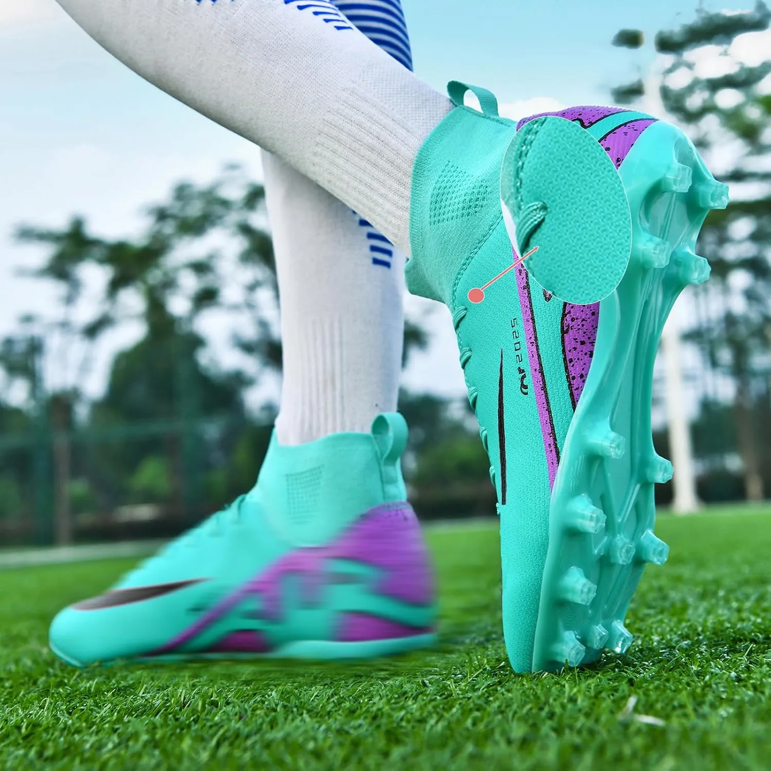 Mens High-Top Soccer Cleats Womens Turf Football Shoes Boys Girls Lightweight Youth Professional Indoor Outdoor AG Black Purple Pink