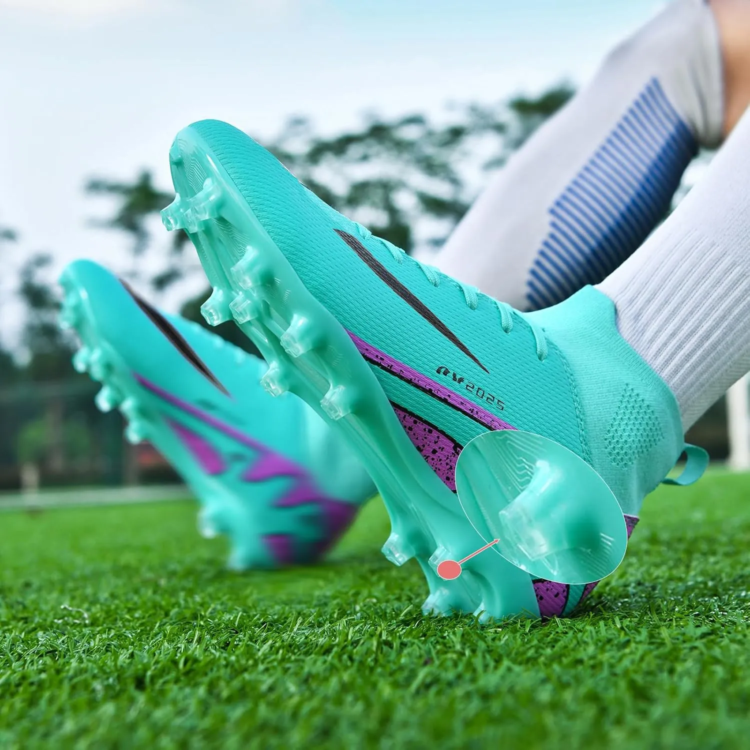 Mens High-Top Soccer Cleats Womens Turf Football Shoes Boys Girls Lightweight Youth Professional Indoor Outdoor AG Black Purple Pink