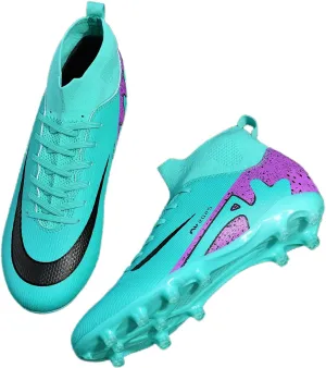 Mens High-Top Soccer Cleats Womens Turf Football Shoes Boys Girls Lightweight Youth Professional Indoor Outdoor AG Black Purple Pink