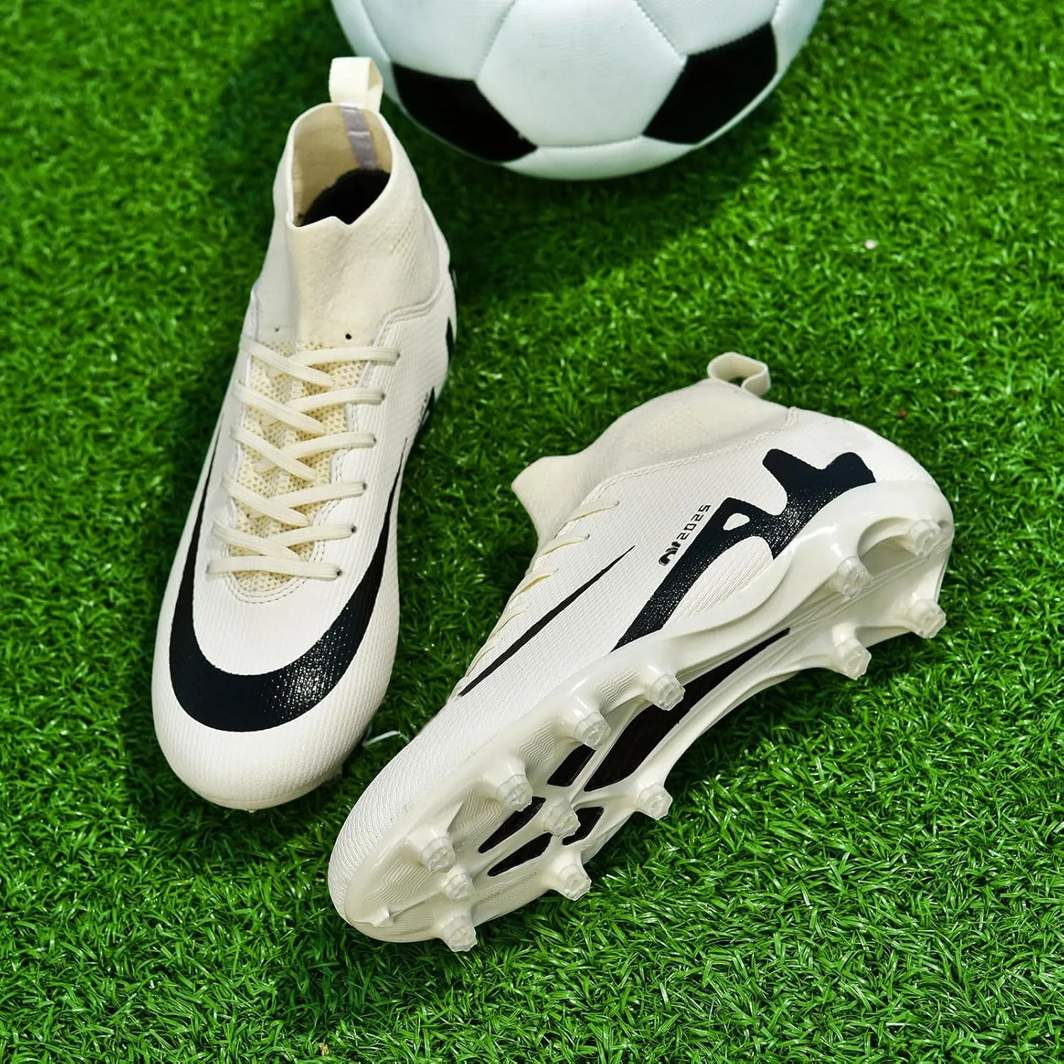 Mens High-Top Soccer Cleats Womens Turf Football Shoes Boys Girls Lightweight Youth Professional Indoor Outdoor AG Black Purple Pink