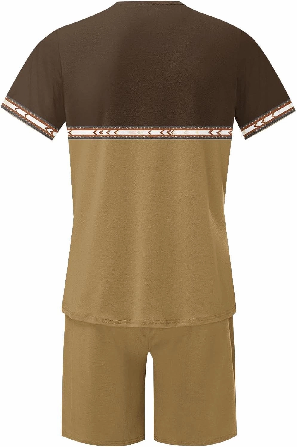 Mens 2 Piece Outfits Western Graphic Short Sleeve Colorblock T-Shirt Crewneck and Elastic Waist Shorts Set Classic 2025