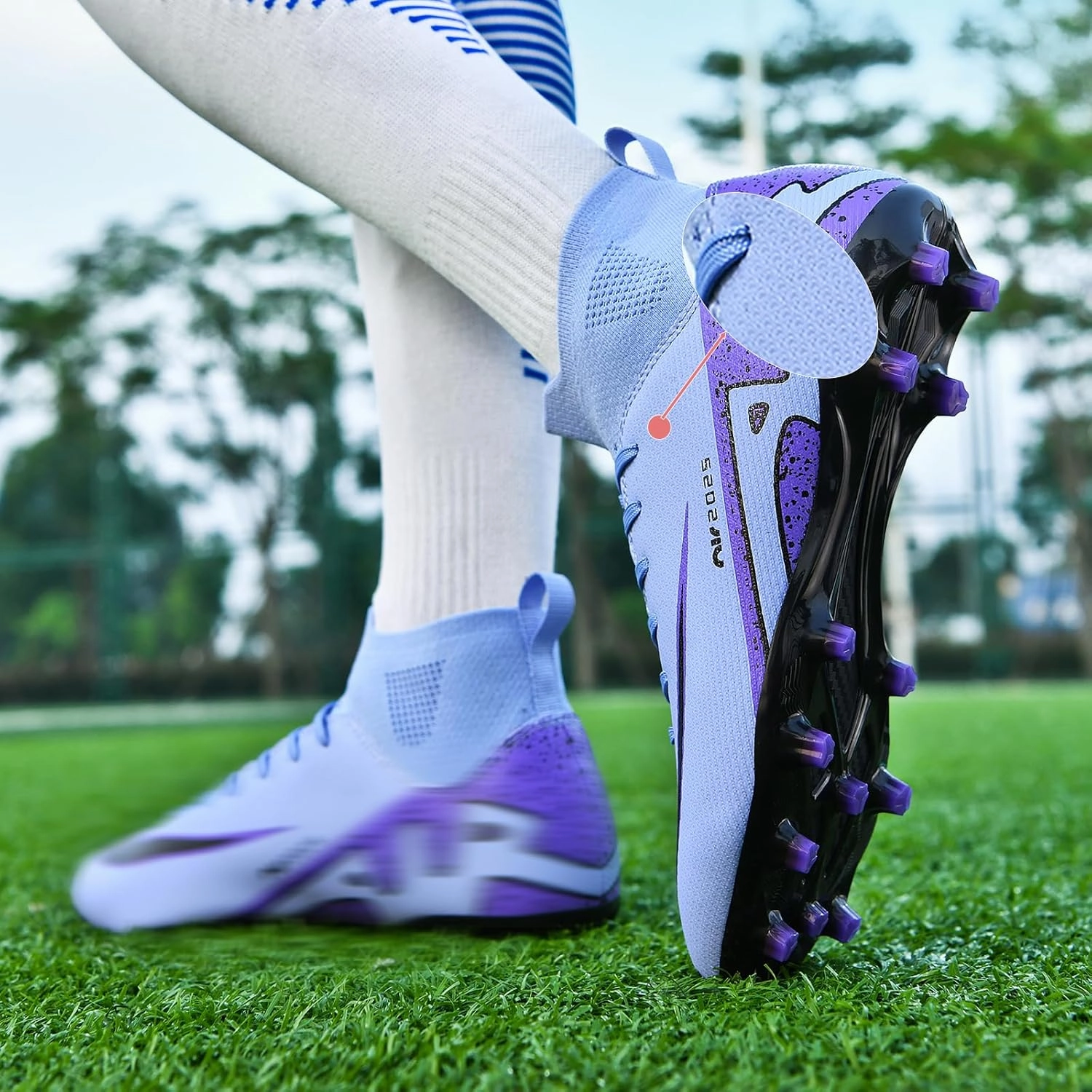 Mens High-Top Soccer Cleats Womens Turf Football Shoes Boys Girls Lightweight Youth Professional Indoor Outdoor AG Black Purple Pink
