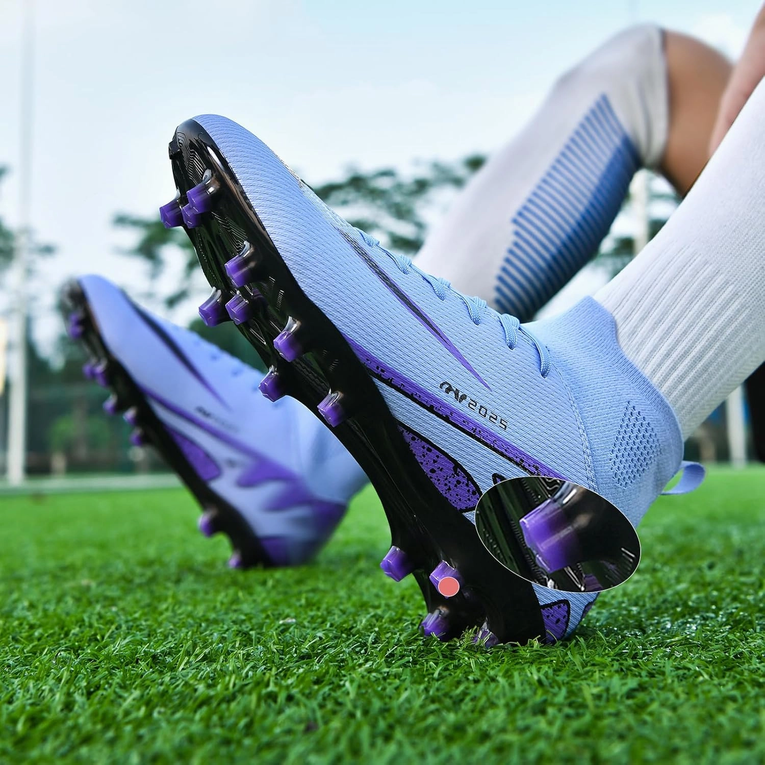 Mens High-Top Soccer Cleats Womens Turf Football Shoes Boys Girls Lightweight Youth Professional Indoor Outdoor AG Black Purple Pink