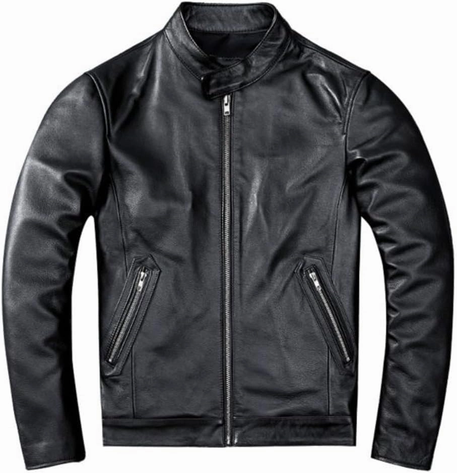Mens Real Lambskin Cafe Racer Classic Motorcycle Vintage Biker Leather Jackets