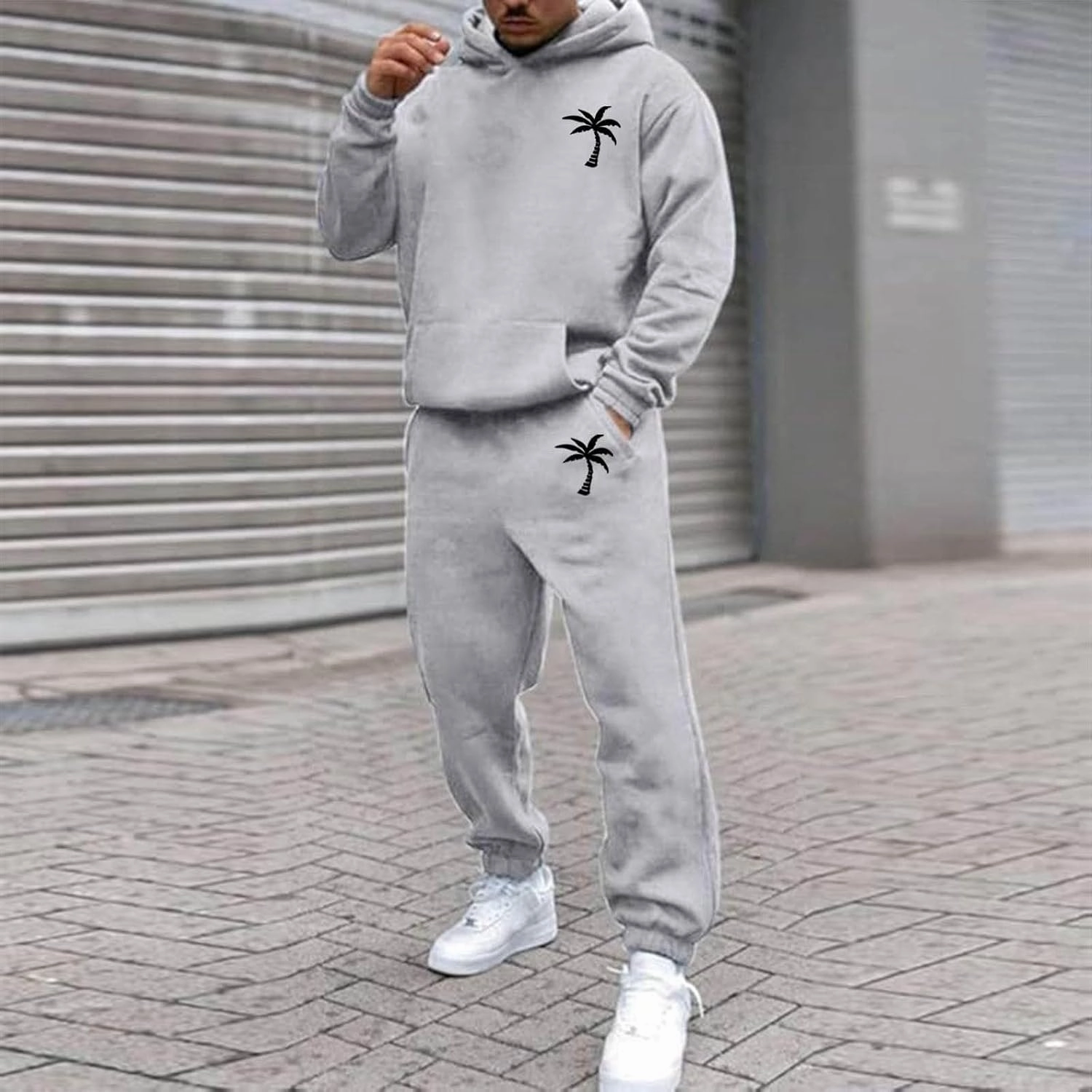 Mens Tracksuit 2 Pieces Set Long Sleeve Hoodie Sweatsuit Pullover Athletic Jogging Suits Casual Outfit with Pockets