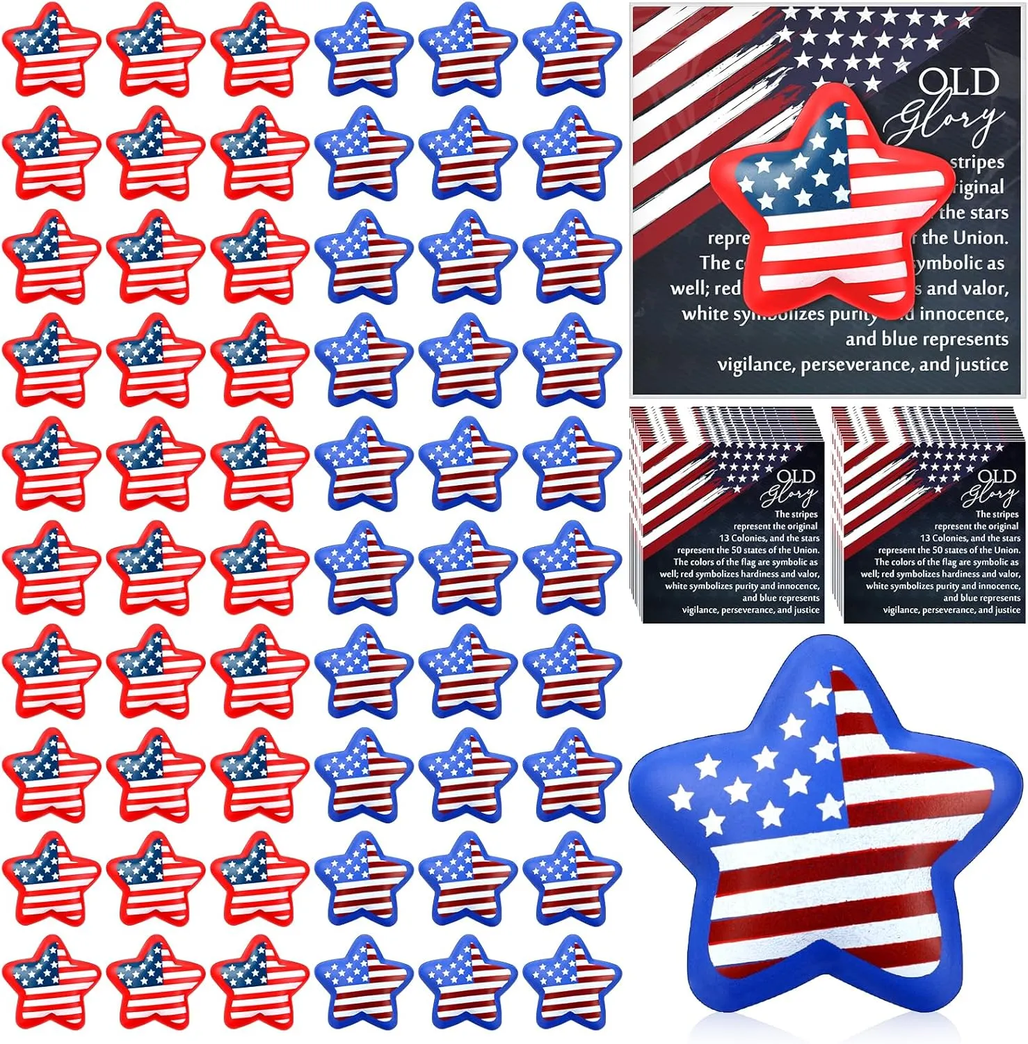 Meooeck 30 Sets USA Flag Stress Ball Gifts for Memorial Independence Day- American Patriotic Star Favors with Old Glory Cards, Bulk Souvenirs for Veterans Soldiers Patriots 4th of July