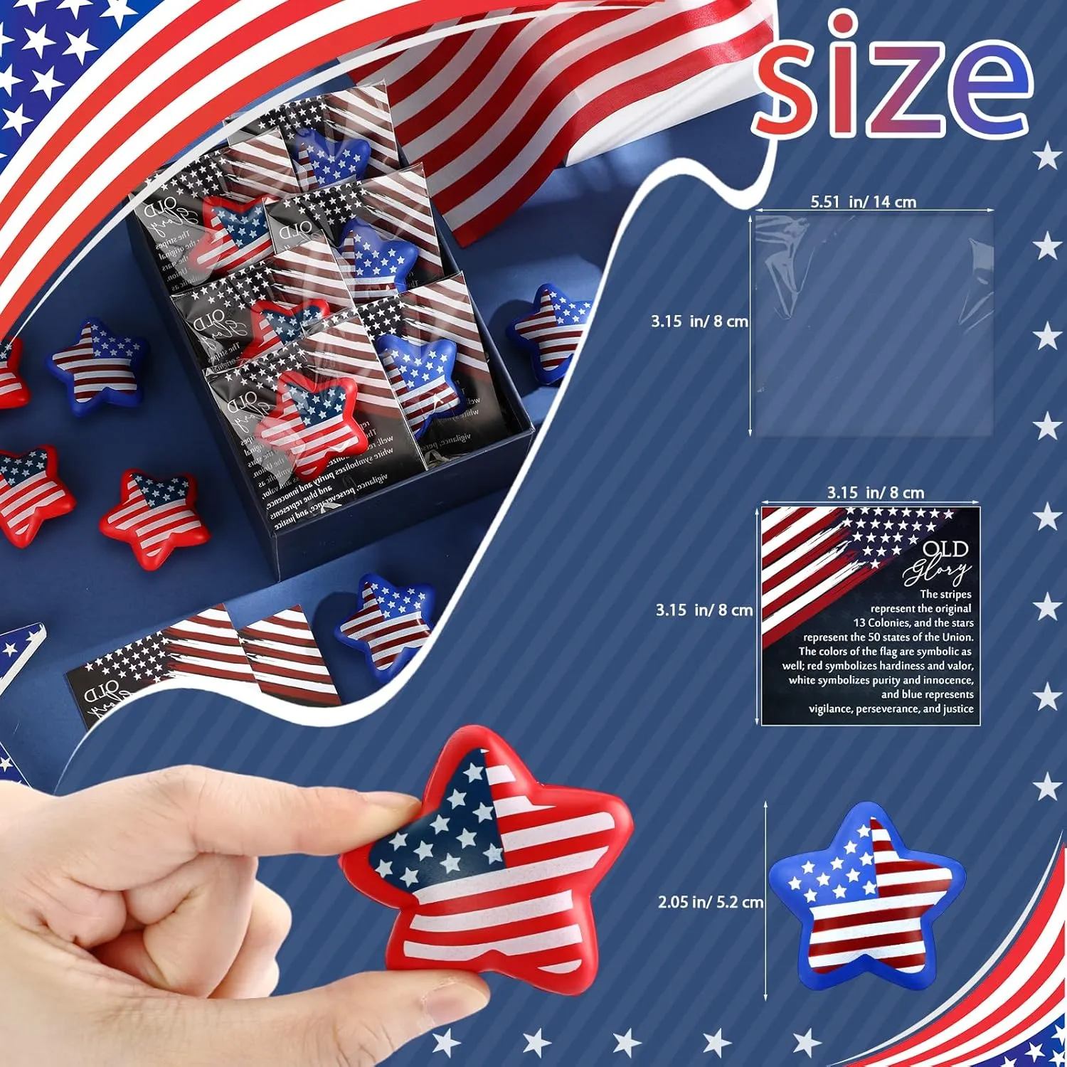 Meooeck 30 Sets USA Flag Stress Ball Gifts for Memorial Independence Day- American Patriotic Star Favors with Old Glory Cards, Bulk Souvenirs for Veterans Soldiers Patriots 4th of July