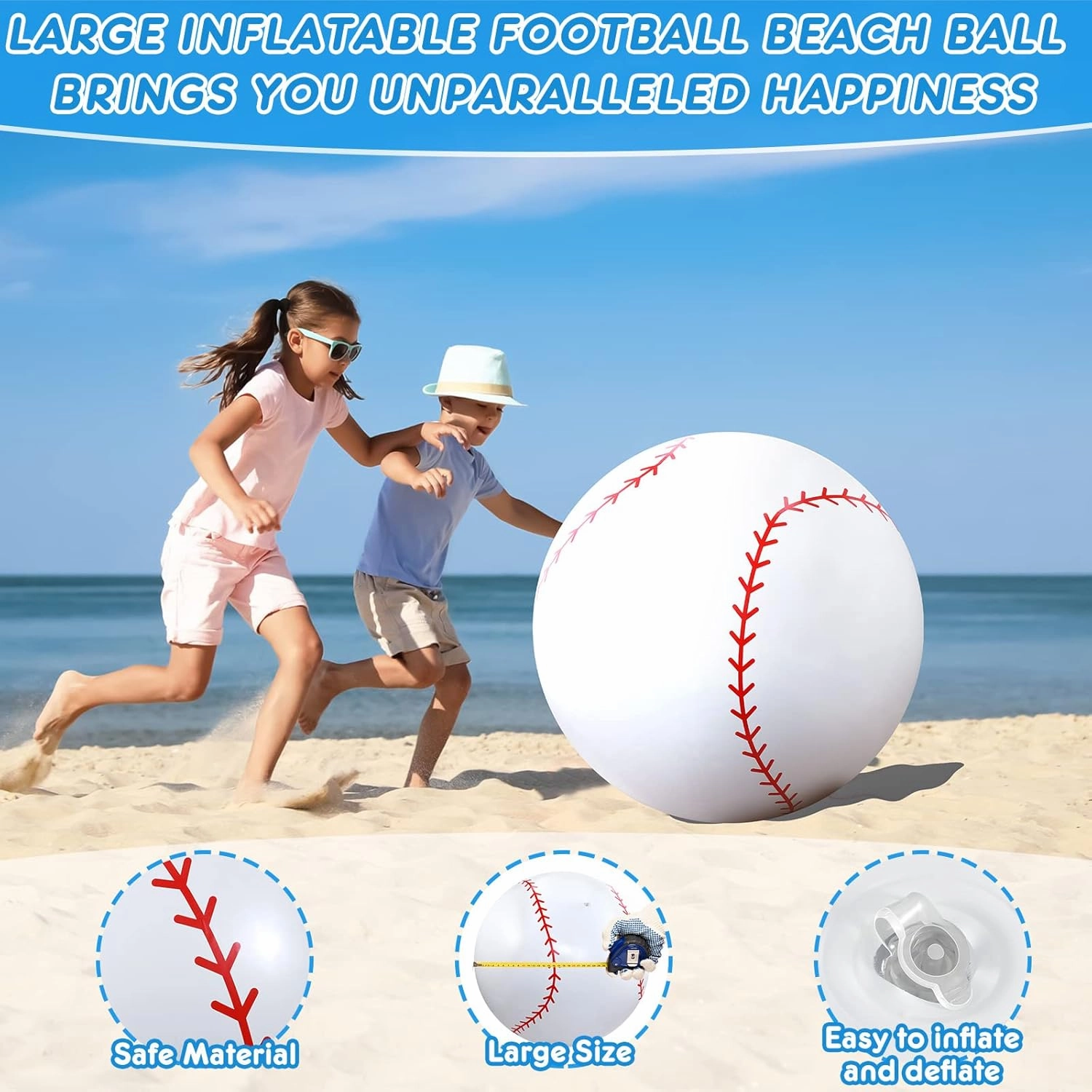 Meooeck 2 Pcs 40 Inch Giant Inflatable Baseball Large Beach Inflatable Sports Balls White Baseball Pool Games Toys for Outdoor Activity Sports Themed Party Favors Decorations