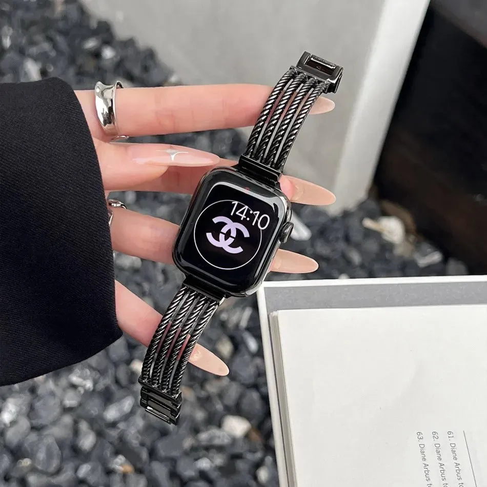 Metal Stripe Bracelet Strap For Apple Watch Series 9 8 7 6 SE 5 45/44/42/41mm Luxury INS Band For IWatch Ultra 2 49mm 40mm 38mm