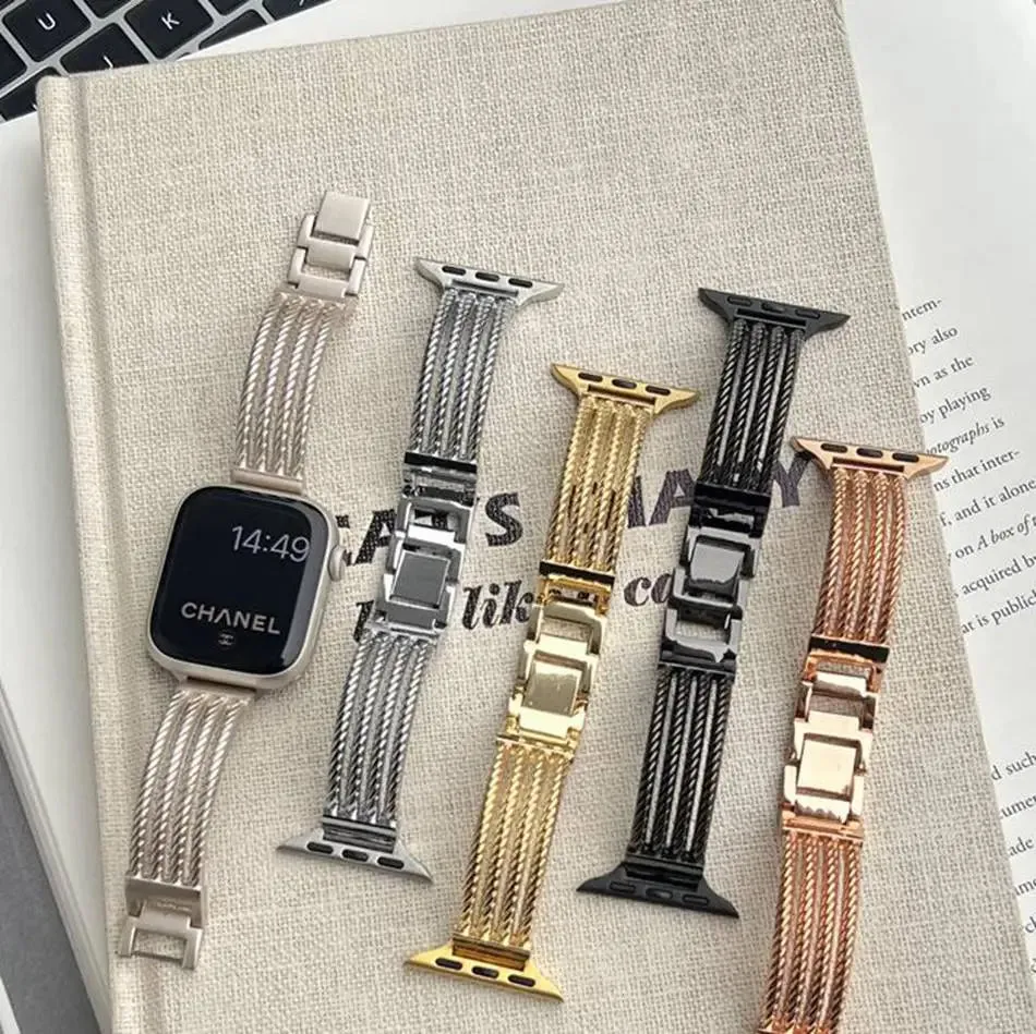 Metal Stripe Bracelet Strap For Apple Watch Series 9 8 7 6 SE 5 45/44/42/41mm Luxury INS Band For IWatch Ultra 2 49mm 40mm 38mm