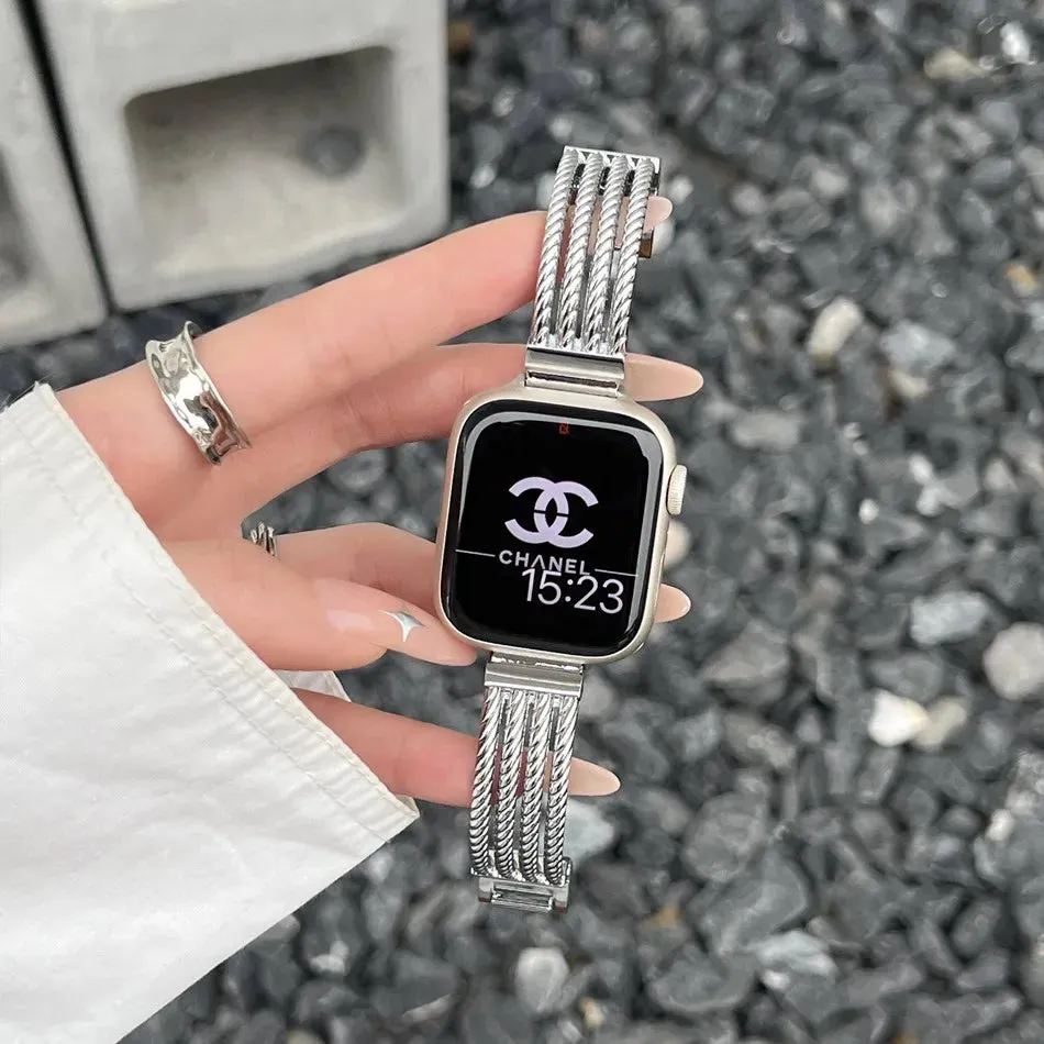 Metal Stripe Bracelet Strap For Apple Watch Series 9 8 7 6 SE 5 45/44/42/41mm Luxury INS Band For IWatch Ultra 2 49mm 40mm 38mm
