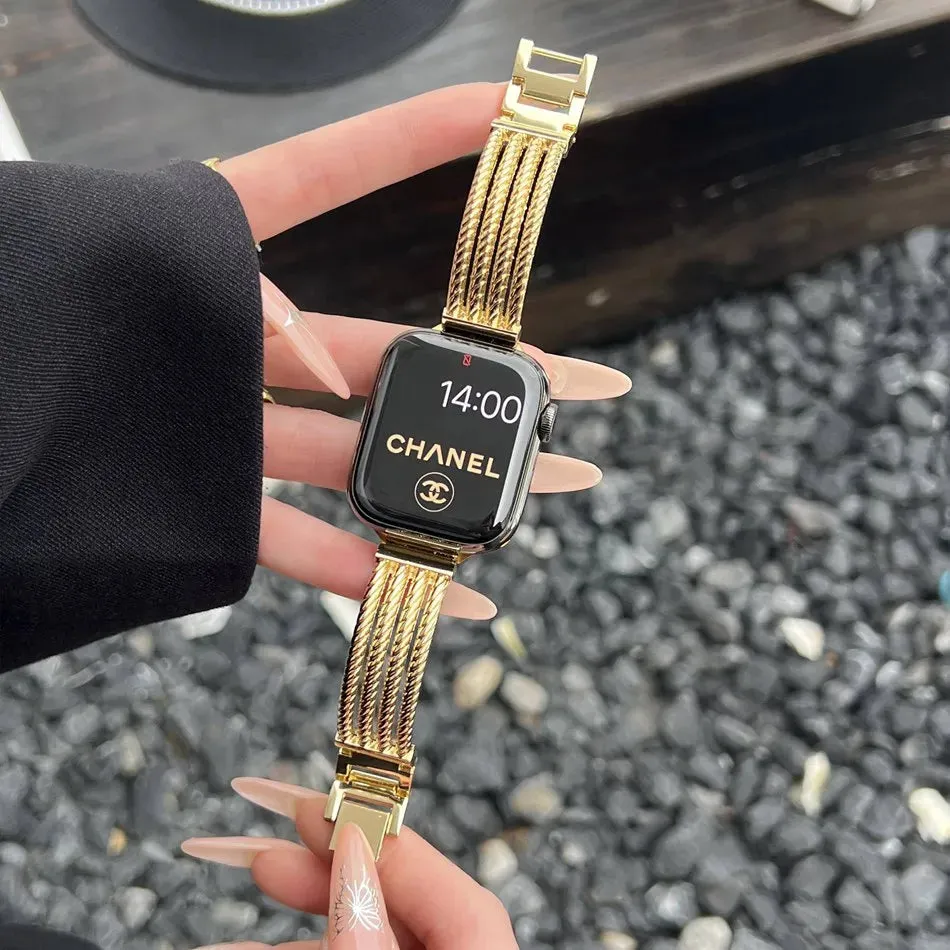 Metal Stripe Bracelet Strap For Apple Watch Series 9 8 7 6 SE 5 45/44/42/41mm Luxury INS Band For IWatch Ultra 2 49mm 40mm 38mm