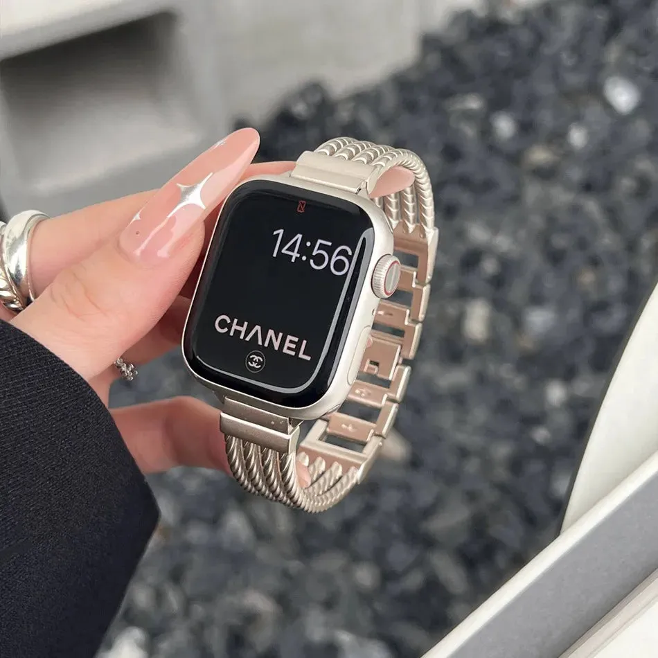 Metal Stripe Bracelet Strap For Apple Watch Series 9 8 7 6 SE 5 45/44/42/41mm Luxury INS Band For IWatch Ultra 2 49mm 40mm 38mm
