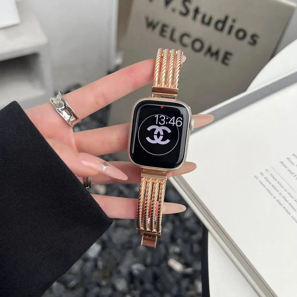 Metal Stripe Bracelet Strap For Apple Watch Series 9 8 7 6 SE 5 45/44/42/41mm Luxury INS Band For IWatch Ultra 2 49mm 40mm 38mm