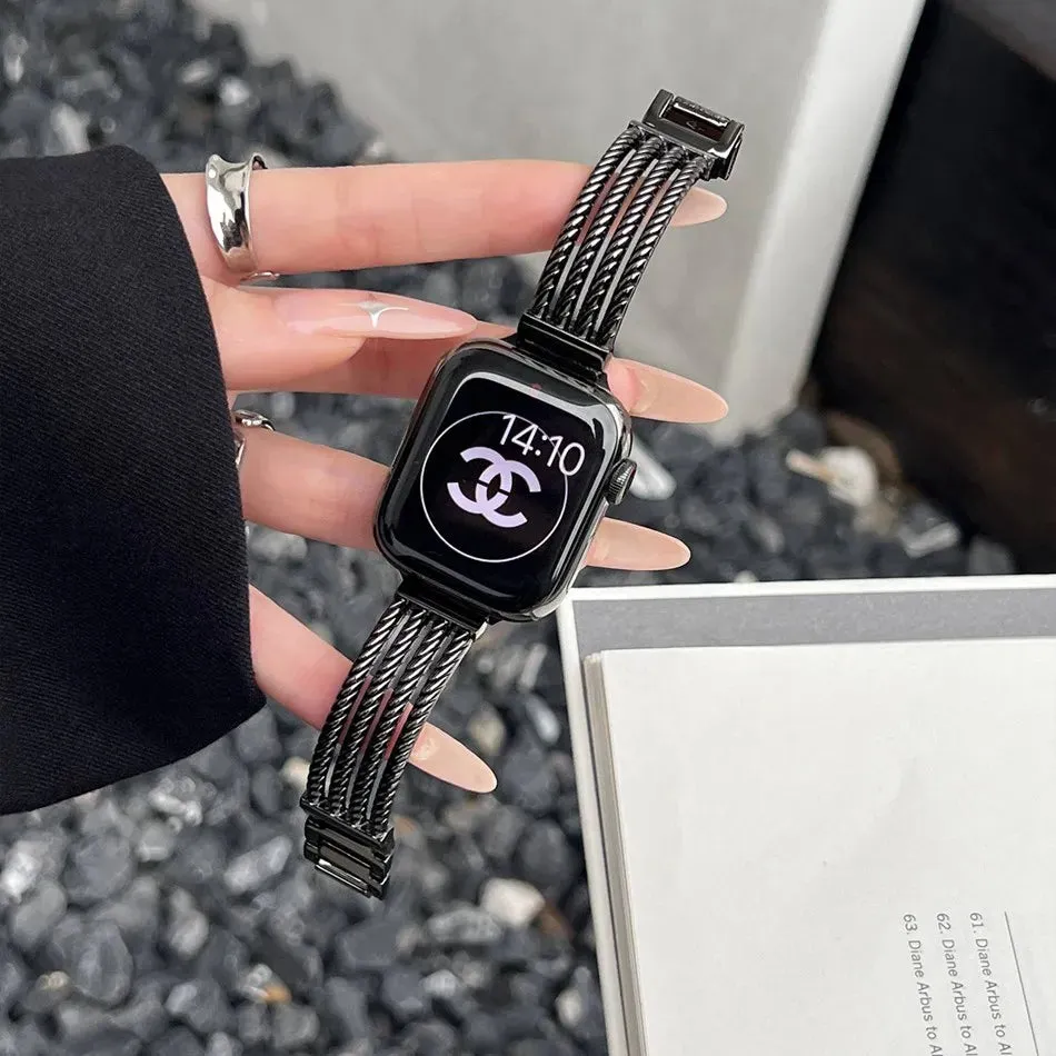 Metal Stripe Bracelet Strap For Apple Watch Series 9 8 7 6 SE 5 45/44/42/41mm Luxury INS Band For IWatch Ultra 2 49mm 40mm 38mm