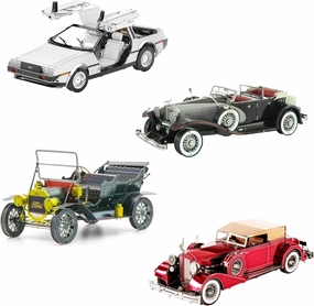Metal Earth Fascinations 3D Metal Model Kits Classic Cars Set of 4 - Delorean - 1935 Duesenberg Model J - 1908 Ford Model T Dark Green - 1934 Packard Twelve Convertible