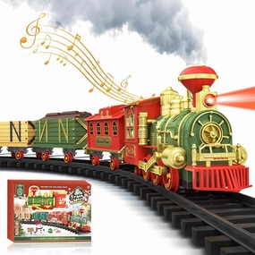 MGparty Christmas Train Set for Under Around The Tree, Electric Train Set Toys with Lights Sound, Steam Locomotive, Cargo Cars & Tracks, for Kids 3 4 5 6 7 8 Year Old