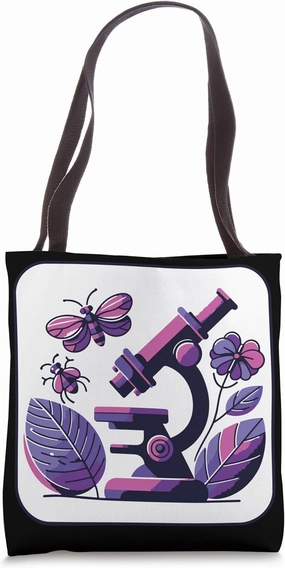 Microscope Insects Minimalist Design With Purple Leaves Tote Bag
