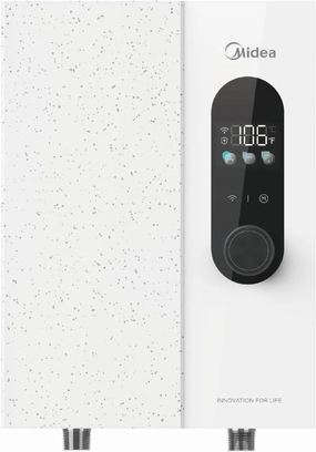 Midea 18KW Electric Tankless Water Heater, Touch Control, Wi-Fi Control, LED Display, Child Mode, 240 Volts with Automatic Power Modulation, On-demand Hot Water, White