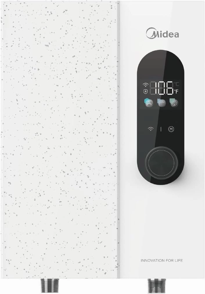 Midea 18KW Electric Tankless Water Heater, Touch Control, Wi-Fi Control, LED Display, Child Mode, 240 Volts with Automatic Power Modulation, On-demand Hot Water, White