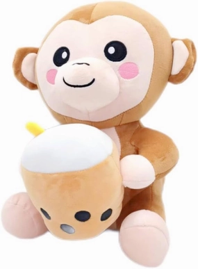 Milk Tea Boba Monkey Plushie - 12 Inches Bubble Milk Tea Hug and Cuddle with Squishy Cute Comfort Food Soft Plush Toy Stuffed Animal - Kawaii for Kids Boys and Girls