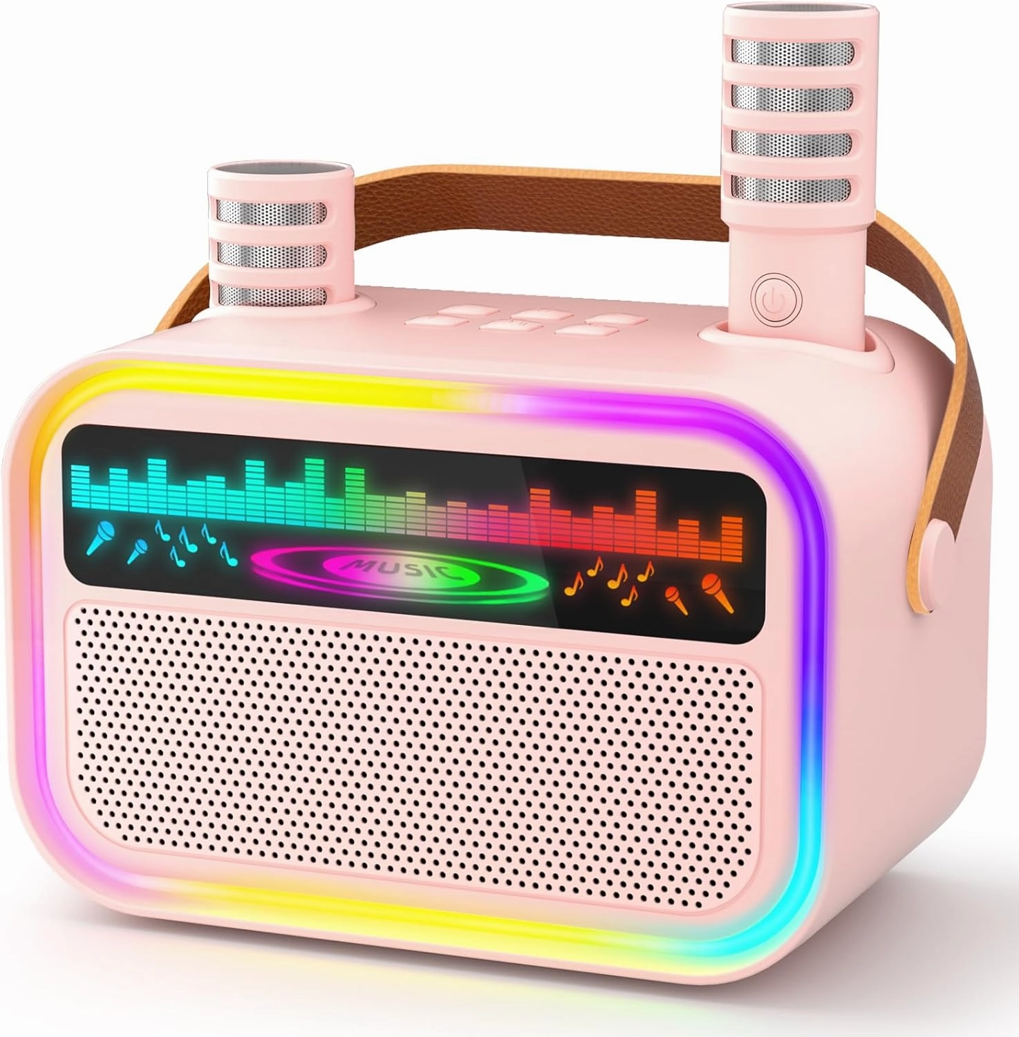 Mini Karaoke Machine Toys for Kids Girls, Tnvee Portable Bluetooth Speaker with 2 Wireless Microphones, Funny Birthday Gifts for Girls Ages 3, 4, 5, 6, 7, 8, 9,10,11,12  Years Old Toddler - Pink