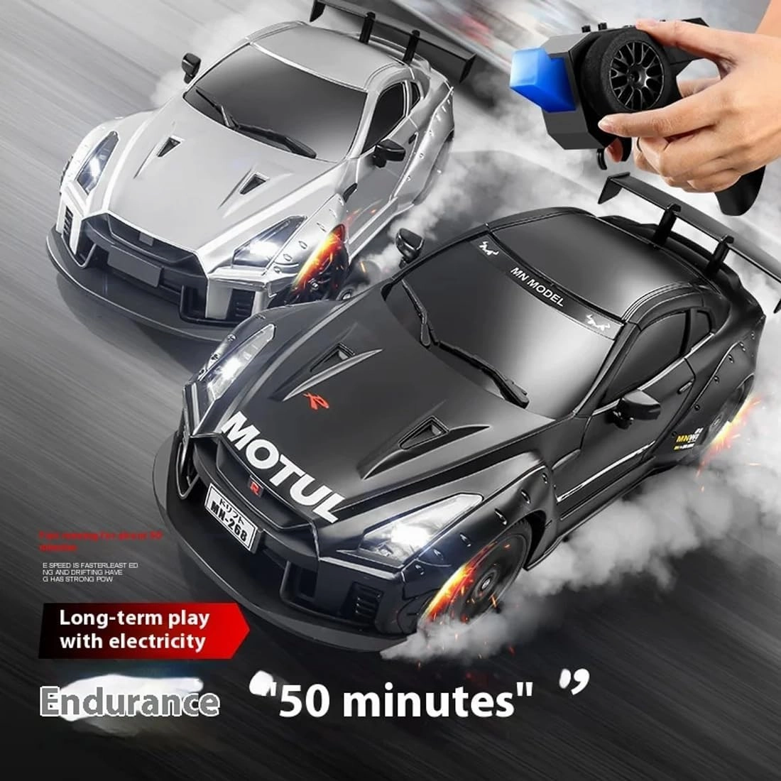 MN-268 1:16 RC Drift Car – RWD GTR R35 with Gyro, LED Lights, 7.4V 1200mAh Battery, 2.4GHz Remote, 2 Sets of Tires for Grip & Drift (Black)
