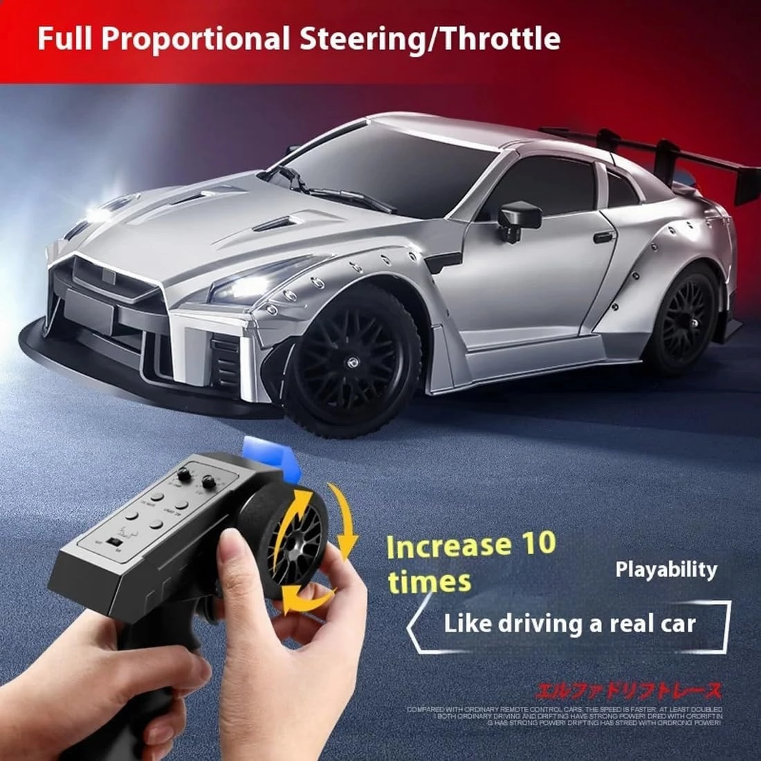 MN-268 1:16 RC Drift Car – RWD GTR R35 with Gyro, LED Lights, 7.4V 1200mAh Battery, 2.4GHz Remote, 2 Sets of Tires for Grip & Drift (Black)