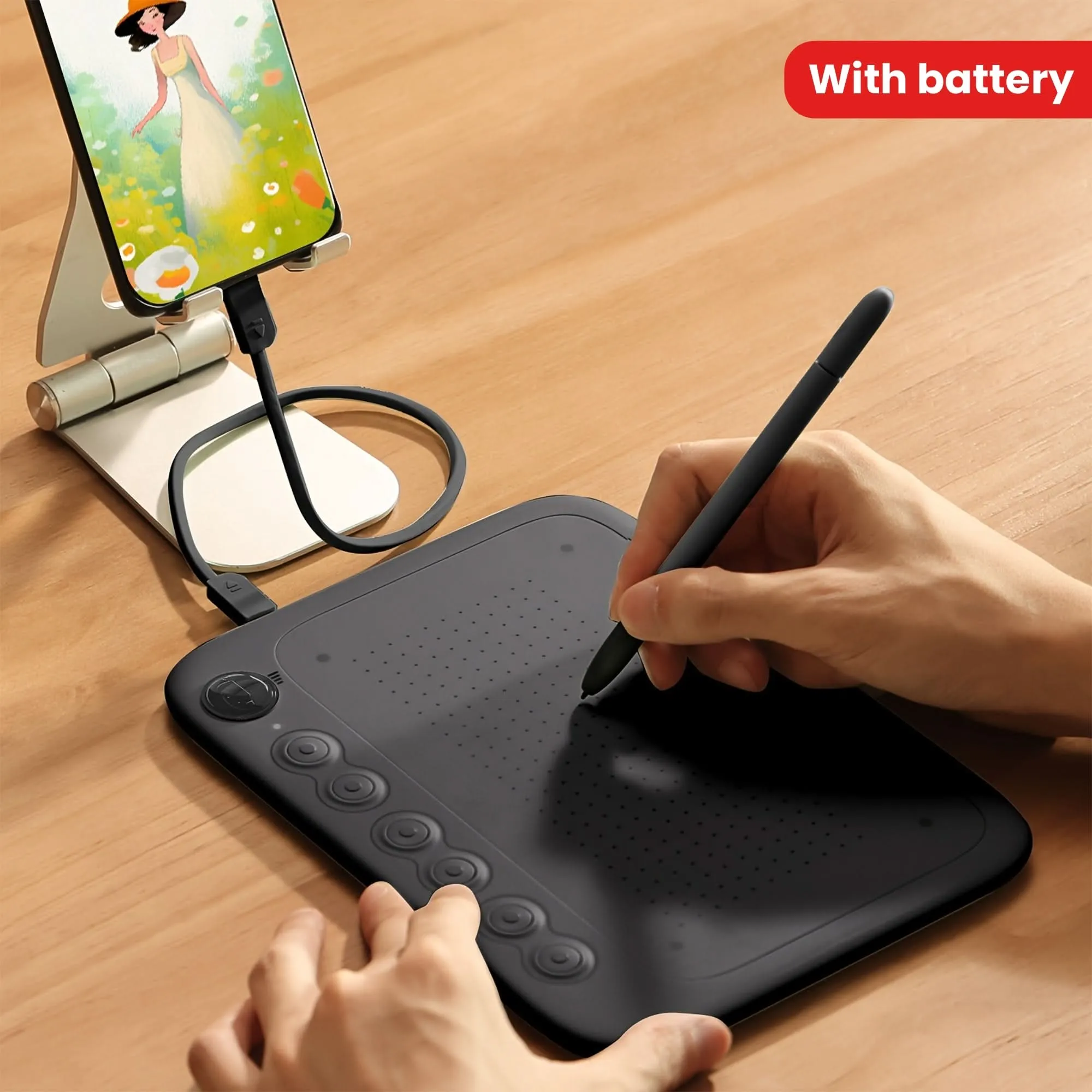 Mobile Drawing Tablet – 6.3x3.5" Battery-Free Stylus Pad