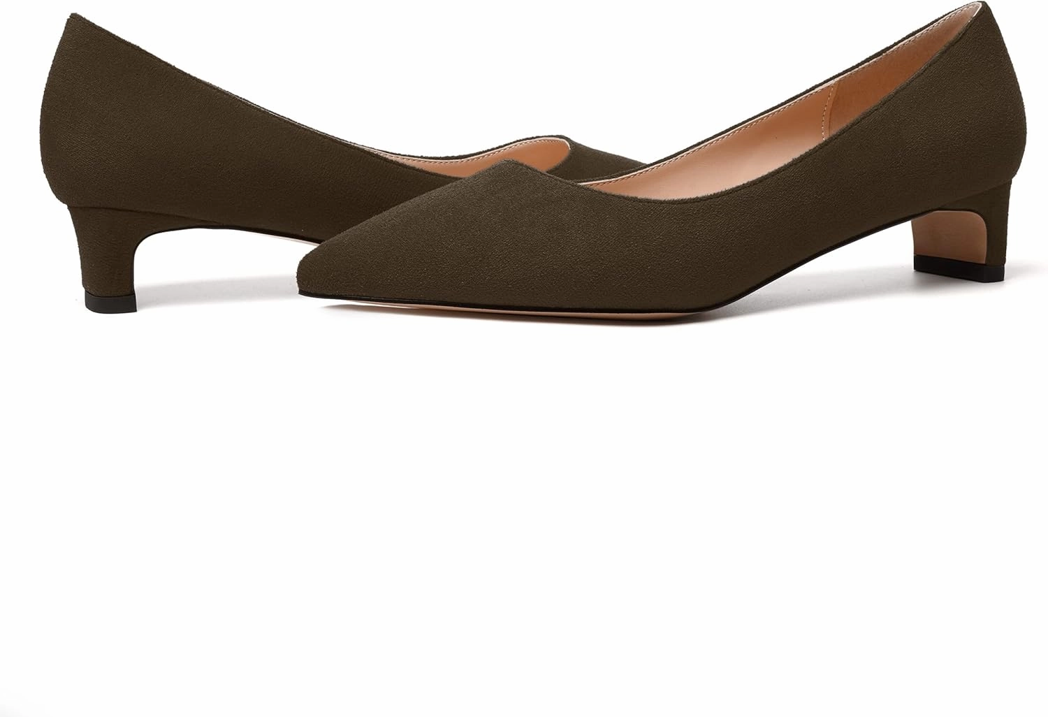 MODENCOCO Womens Pointed Toe Casual Slip On Fashion Wedding Suede Chunky Low Heel Pumps Dressy Shoes 1.5 Inch