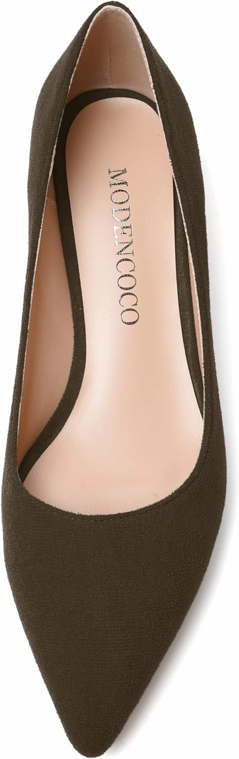 MODENCOCO Womens Pointed Toe Casual Slip On Fashion Wedding Suede Chunky Low Heel Pumps Dressy Shoes 1.5 Inch