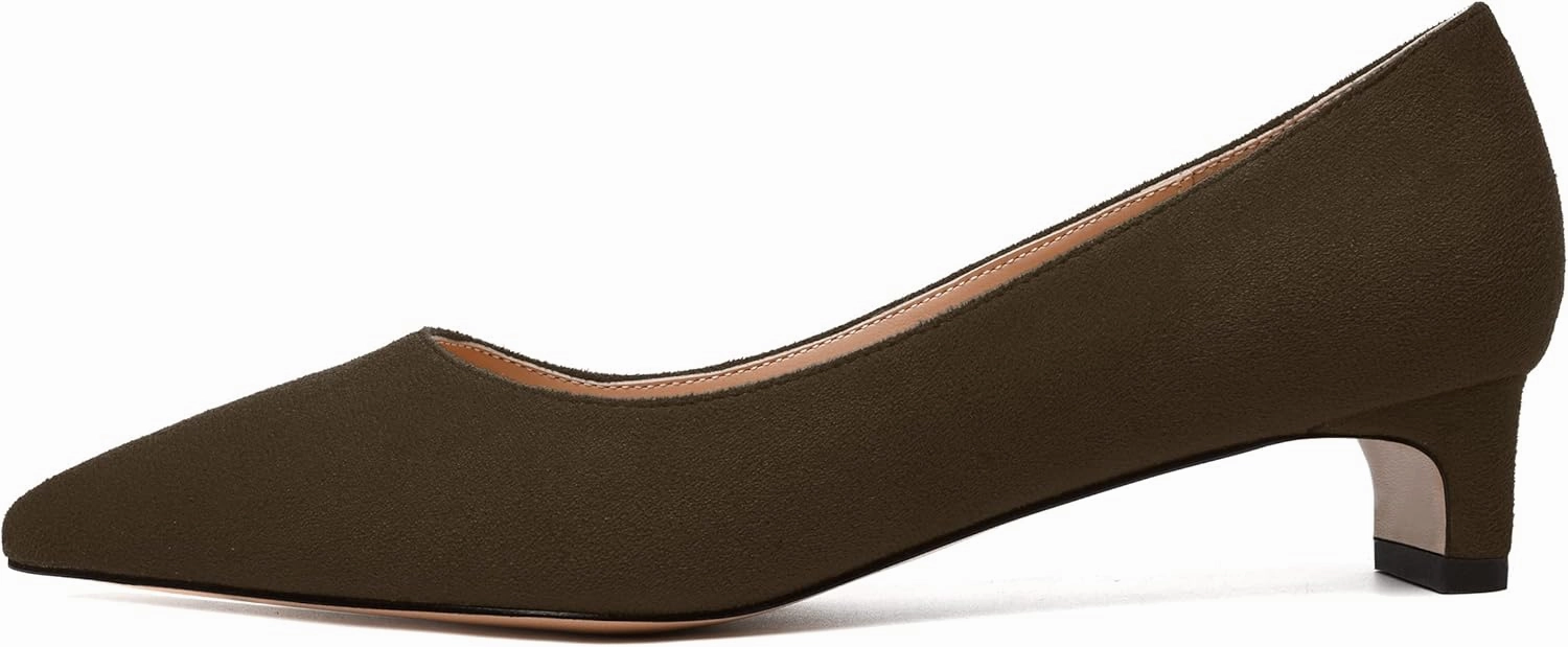 MODENCOCO Womens Pointed Toe Casual Slip On Fashion Wedding Suede Chunky Low Heel Pumps Dressy Shoes 1.5 Inch