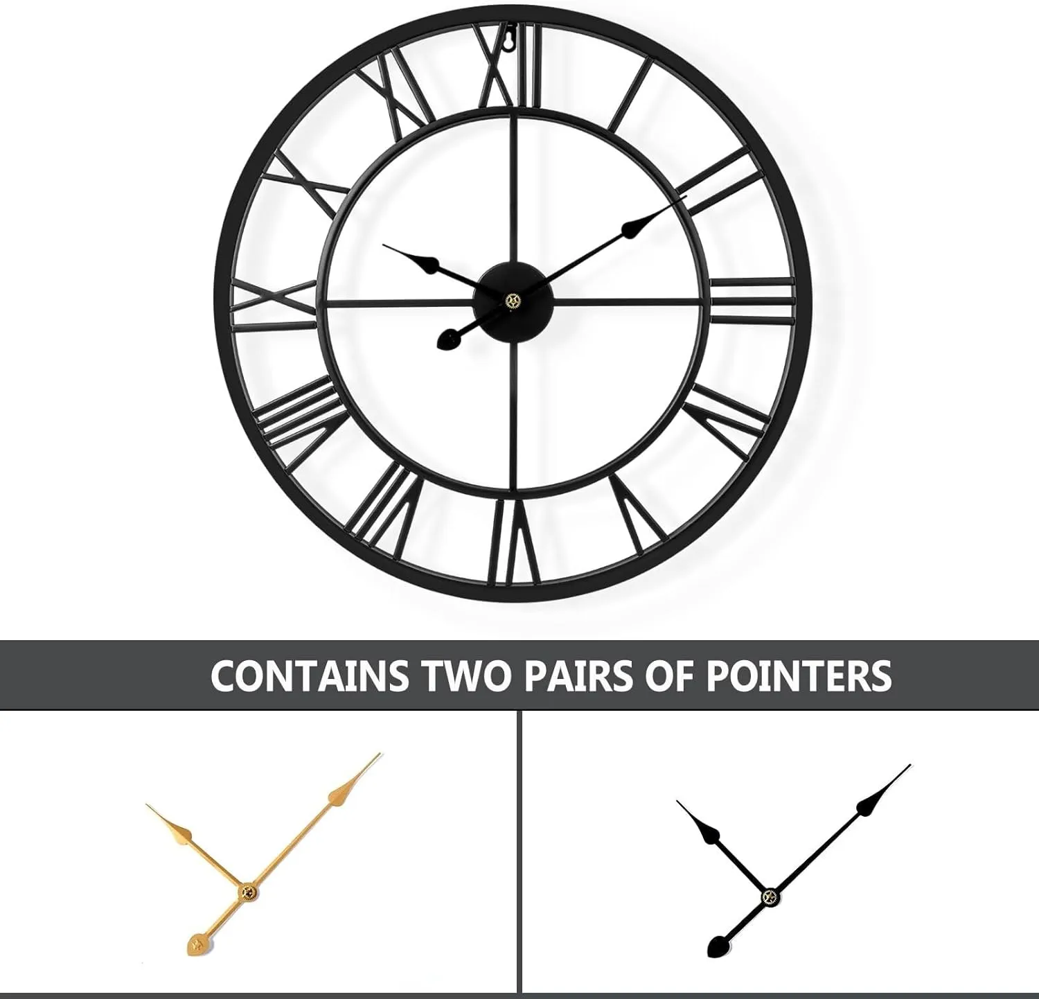 Modern Round Digital Metal Wall Clock, Ticking-Free Battery Operated Wall Clock for Bedroom and Kitchen, 16/24 Inch Analog Classic Clock for Office, Home, Bathroom,(16 Inch,Roman)