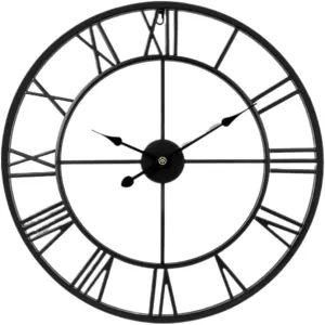 Modern Round Digital Metal Wall Clock, Ticking-Free Battery Operated Wall Clock for Bedroom and Kitchen, 16/24 Inch Analog Classic Clock for Office, Home, Bathroom,(16 Inch,Roman)