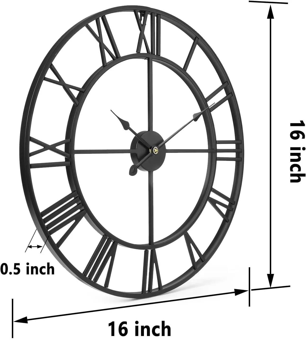 Modern Round Digital Metal Wall Clock, Ticking-Free Battery Operated Wall Clock for Bedroom and Kitchen, 16/24 Inch Analog Classic Clock for Office, Home, Bathroom,(16 Inch,Roman)