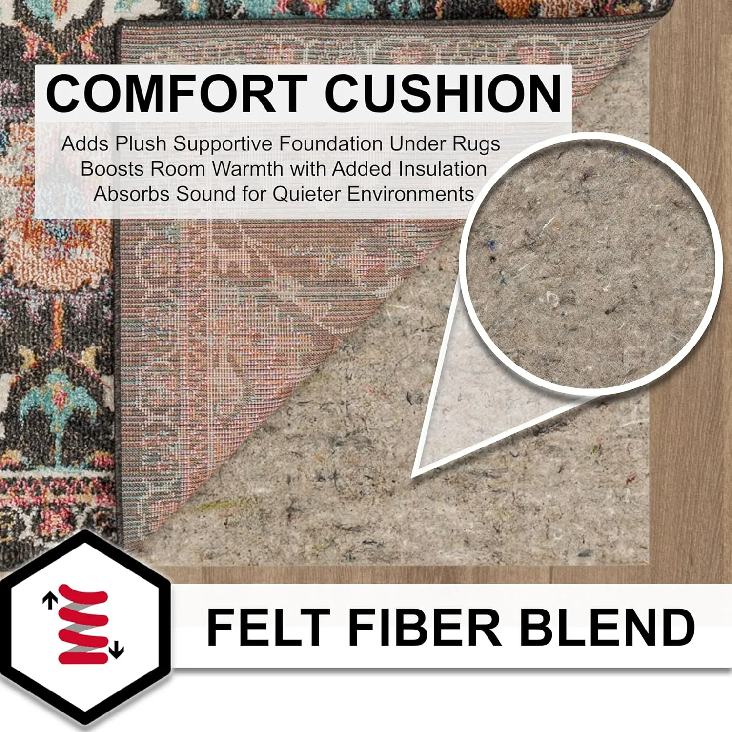 Mohawk Home 6' x 9' Non Slip Rug Pad Gripper 1/4 Thick Dual Surface Felt   Rubber Gripper - Safe for All Floors, Synthetic Fiber, Brown