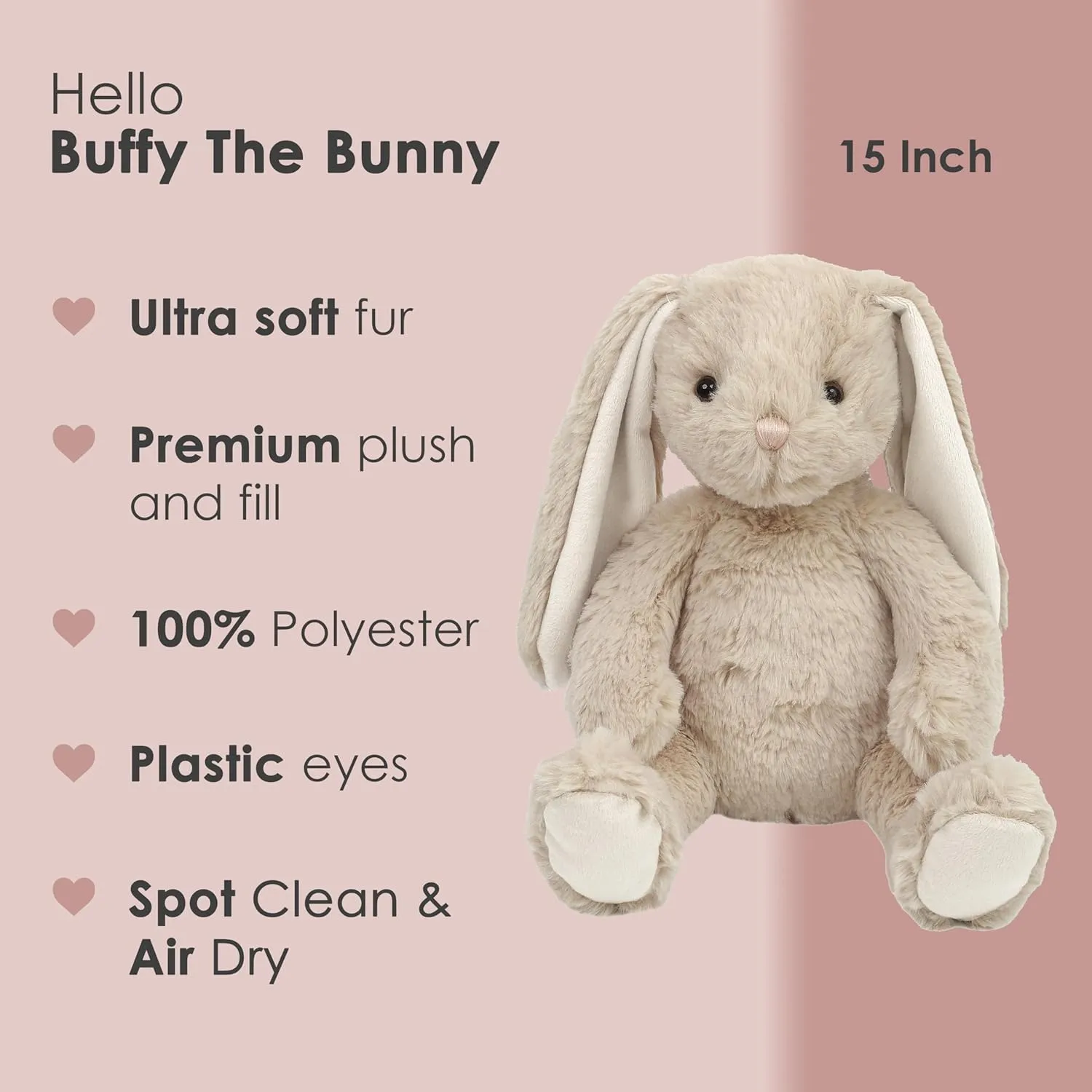 MON AMI Buffy The Bunny Plush Toy | 15" Soft Stuffed Animal | Elegant Nursery Décor & Cozy Companion | Plush Gift for Easter, Baby Showers, Birthdays & Home Accents