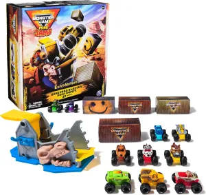Monster Jam Mini Jams, Earthshaker Boneyard Blaster Mega Frenzy Playset with 10 Mini Trucks, Kids Toys for Ages 3 and Up