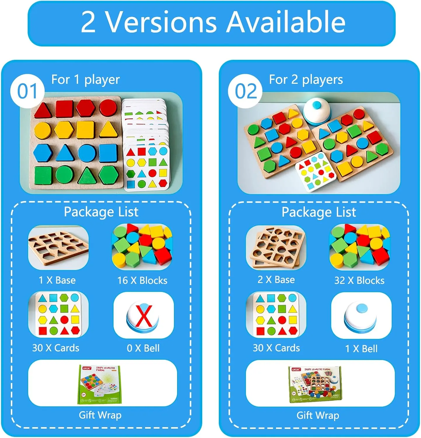 Montessori Toys for 3 4 5 6 7 8, Educational Wooden Pattern Blocks Race Shape Matching Sorting Sensory Toy, Geometric Shape Activity Board Game Toddlers Kids Boys Girls (for 2 Players)