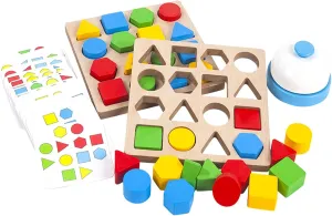 Montessori Toys for 3 4 5 6 7 8, Educational Wooden Pattern Blocks Race Shape Matching Sorting Sensory Toy, Geometric Shape Activity Board Game Toddlers Kids Boys Girls (for 2 Players)