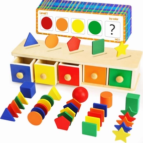 Montessori Toys Wooden Color & Shape Sorter Toys for Toddlers 1-3, Matching Box Sorting Blocks Manipulatives Preschool Learning Educational Toys for 1 2 3 4 Year Old Boy Girl Kid Gifts