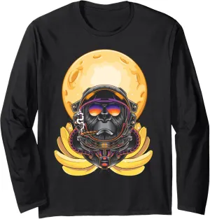 Moon Banana Space Science Smoking Monkey Ape Astronaut Long Sleeve T-Shirt
